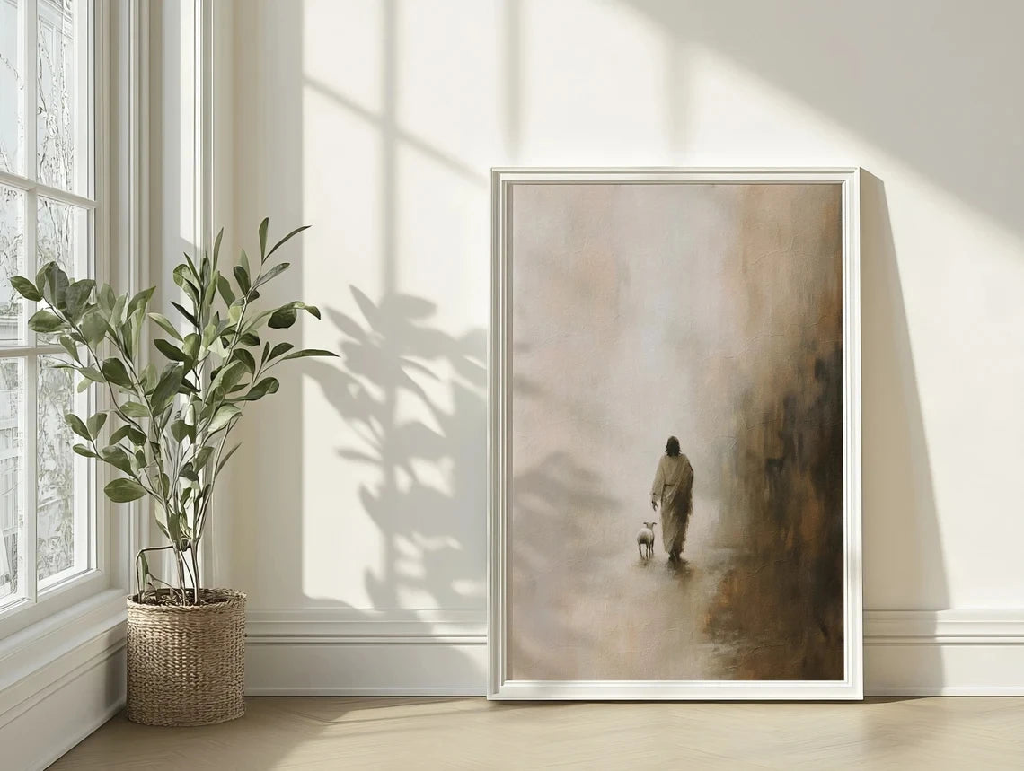 Good Shepherd Poster – Jesus & Lost Sheep Watercolor Wall Art