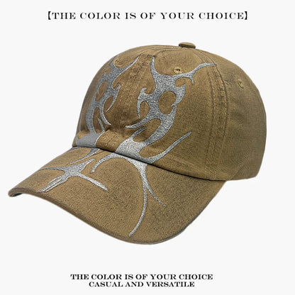 Flame Embroidered Baseball Cap – Y2K Street Style Hat for Men & Women