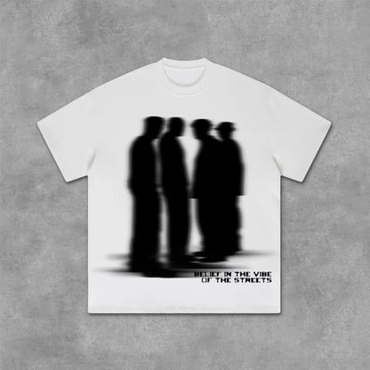 Oversized Graphic Cotton T-Shirt Men Y2K Vintage Shadow Print Streetwear Tee