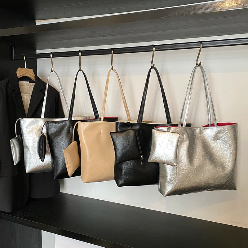 PU Leather Tote Bag – Large Capacity Shoulder Bag for Women