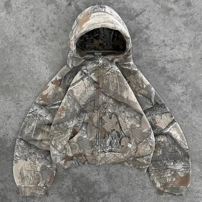 Camo Zip-Up Hoodie Jacket – Women's Warm Cotton Hooded Coat