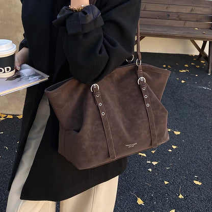 Korean Large Capacity Tote Bag Women Suede
