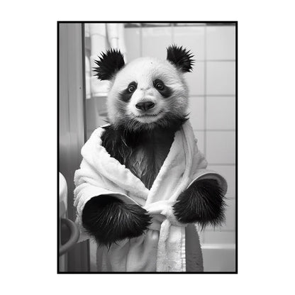 Funny Animal Bathroom Wall Art Poster – Quirky Wildlife in Bathrobe Print