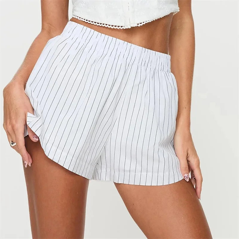 Women's Y2K Striped Boxer Shorts – Elastic Waist Lounge Shorts