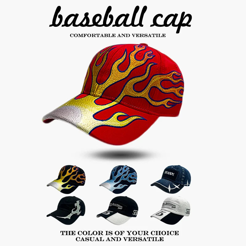 Tribal Thorn & Flame Embroidered Baseball Cap – Y2K Street Style Hat