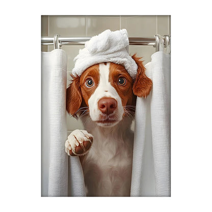 Cute Dog Bathroom Wall Art Poster – Funny Shower Print