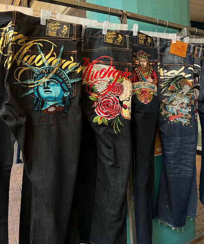 Rhinestone Embroidered Wide-Leg Jeans – Women's Harajuku Baggy Denim