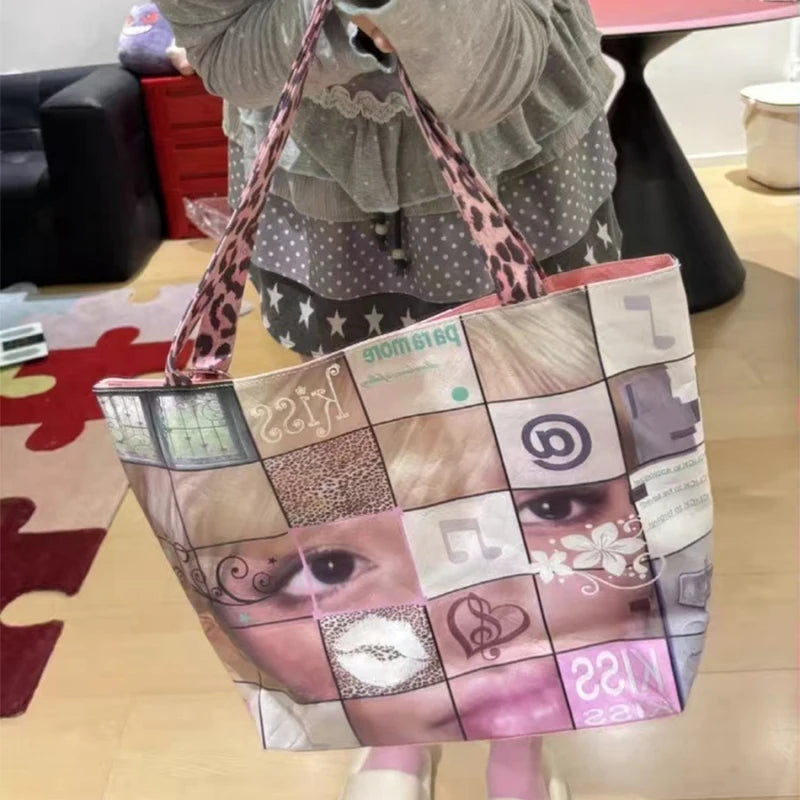 Y2K Leopard Patchwork Handbag – Women's Retro Statement Purse
