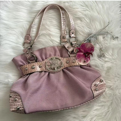 Retro Y2k Rivet Underarm Bag Women Brand Belt Buckle Shoulder Handbag