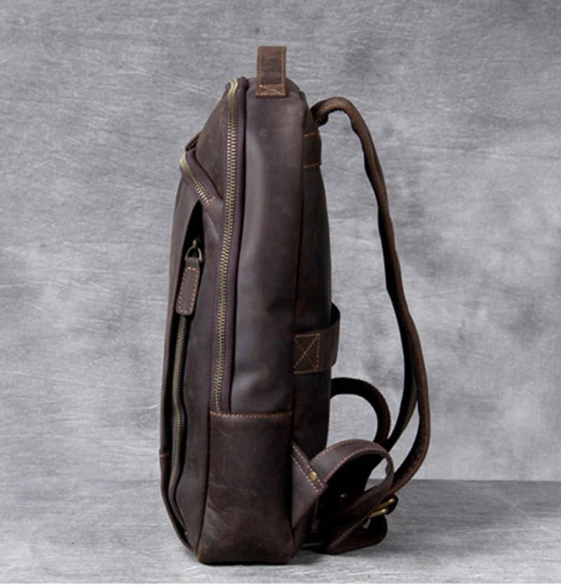 Crazy Horse Leather Backpack for Men – Vintage Laptop Rucksack