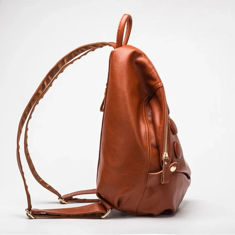 Genuine Leather Women Backpack – Rivet Detail Luxury Bag