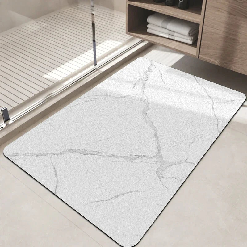 Marble Bath Mat – Non-Slip Luxury Bathroom Rug with Gold Accent