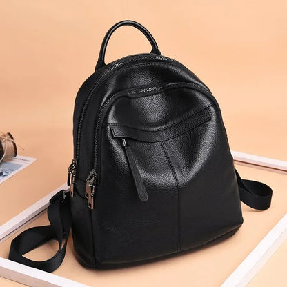 Genuine Leather Women Backpack – Multi-Pocket Luxury Bag