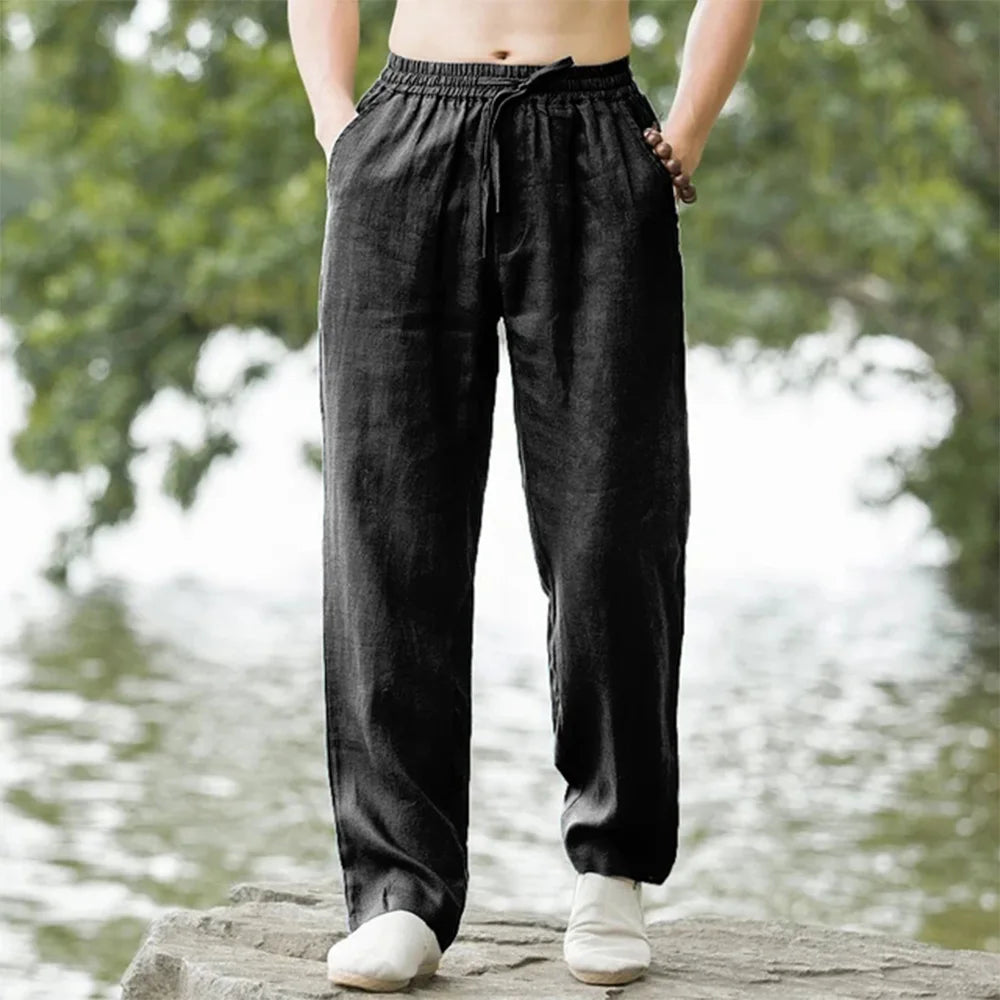 Men's Cotton Linen Pants – Loose Wide-Leg Summer Trousers