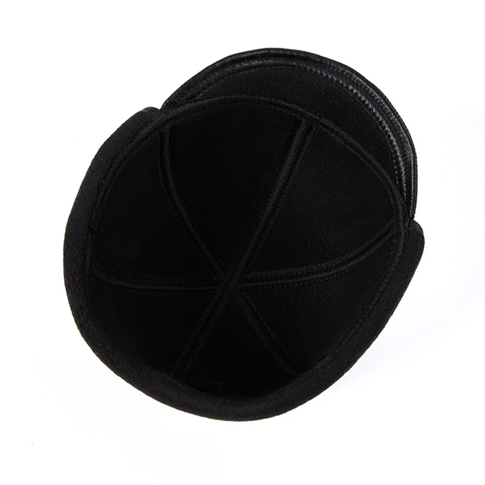Men's Real Leather Winter Newsboy Cap with Earflaps