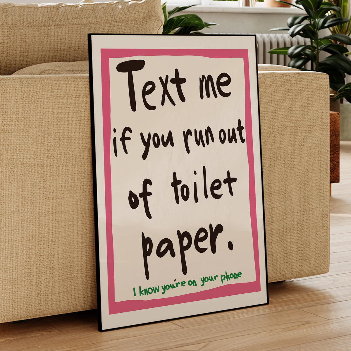 Funny Bathroom Wall Art Print – Text Me If You Run Out of Toilet Paper