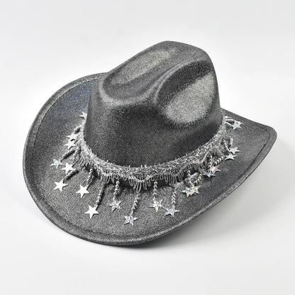 Sequin Cowgirl Hat with Rhinestone Star Fringe – Women's Festival & Party Hat