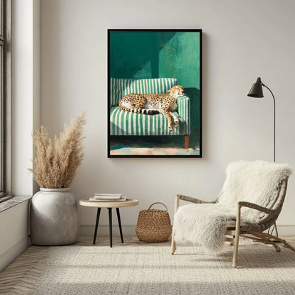 Sleepy Cheetah Wall Art Print – Emerald Green Poster