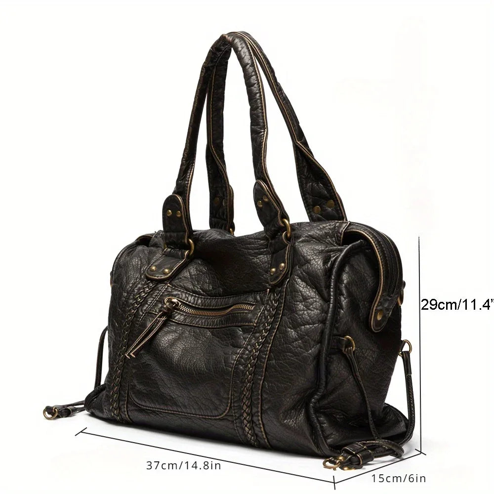 Soft Leather Retro Y2K Motorcycle Tote Bag