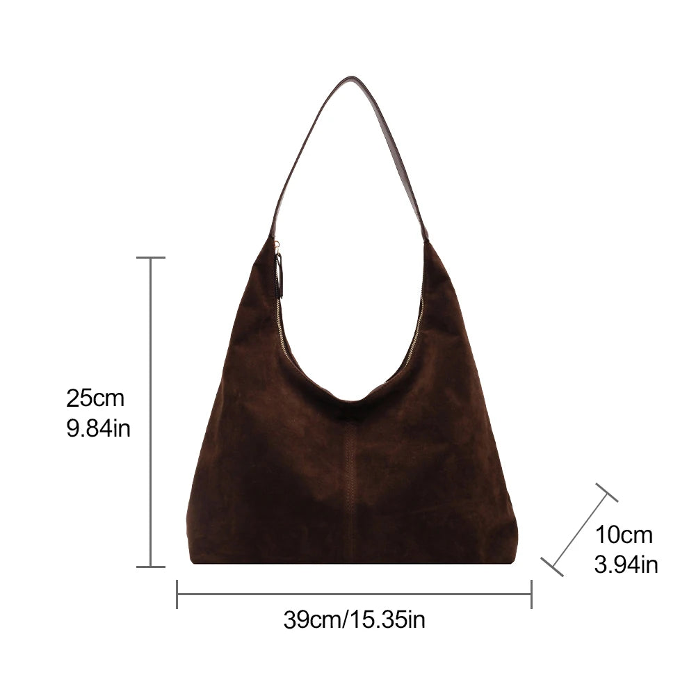 Women Suede Shoulder Bag with Zipper Hobo Bags