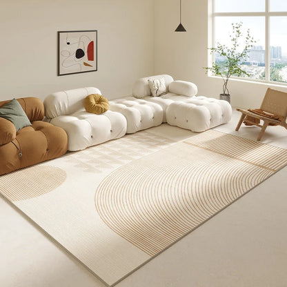 Cream Abstract Area Rug – Light Luxury Living Room Carpet
