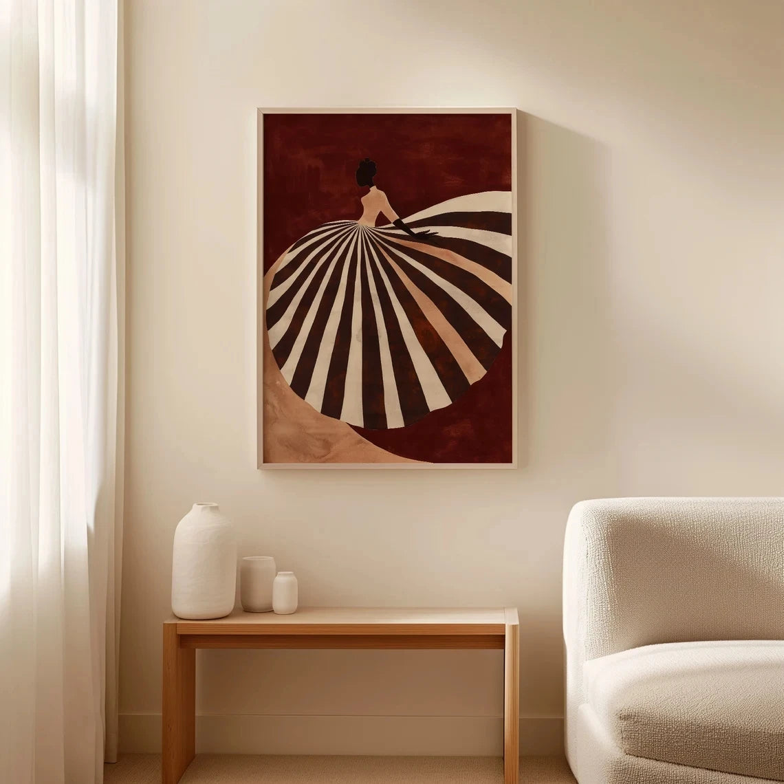 Abstract Striped Dress Wall Art Print – Dark Brown Poster