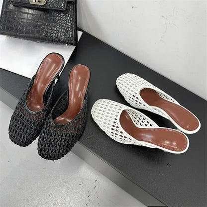 Eilyken Mesh Weave Mule Heels – Women's Hollow Out Stiletto Slippers