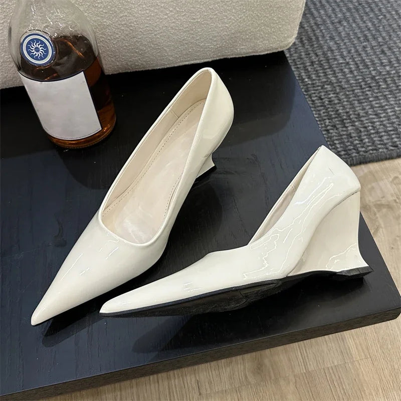 Pointed Toe Wedge Pumps for Women – Patent Leather Heels