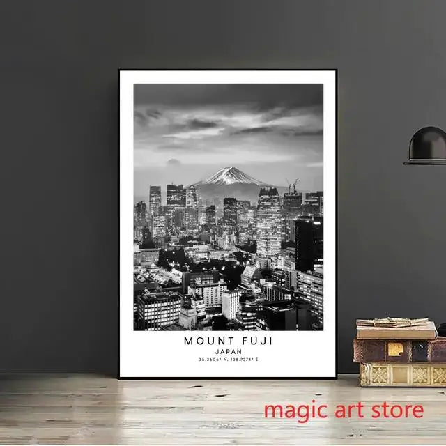 City Travel Poster – Black & White Landmark Wall Art Print for Home Decor