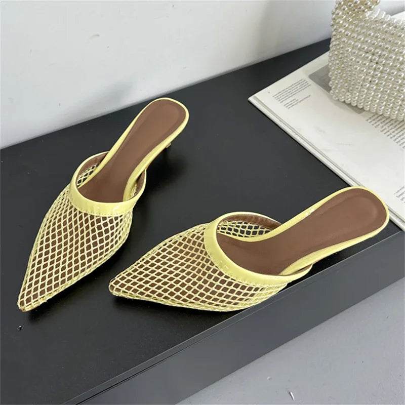 Eilyken Mesh Pointed Toe Mule Heels – Women's Hollow Out Slingback