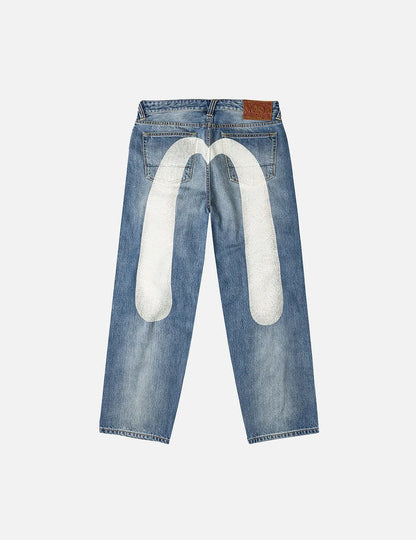 Mens Jeans Print Waist Straight Leg Denim Pants Harajuku Unisex Loose Fit Tapered Casual Streetwear