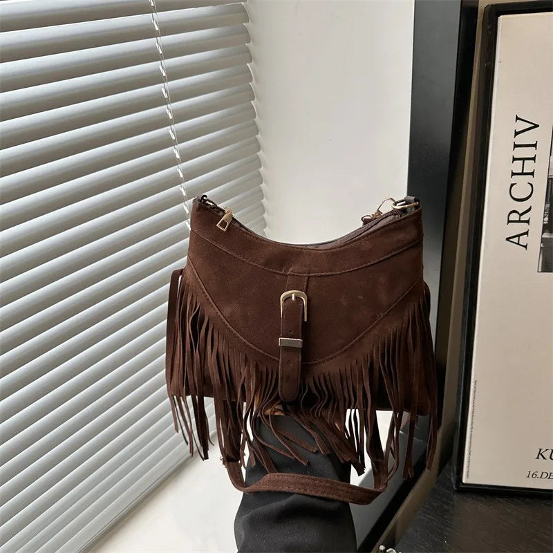 Versatile Texture Suede Tassel Bag
