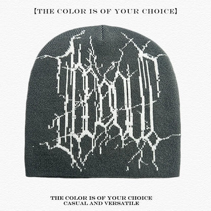 Spider Web Jacquard Beanie Hat – Dark Style Hip Hop Knit Cap