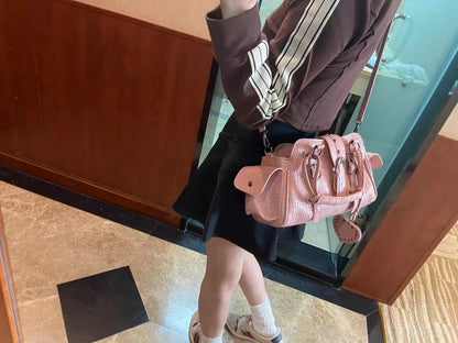 Vintage Pink Y2k Grunge Rivet Handle Crocodile Luxury Designer Bag