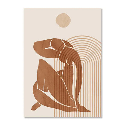 Boho Abstract Geometric Canvas Wall Art Print – Terracotta Beige Decor