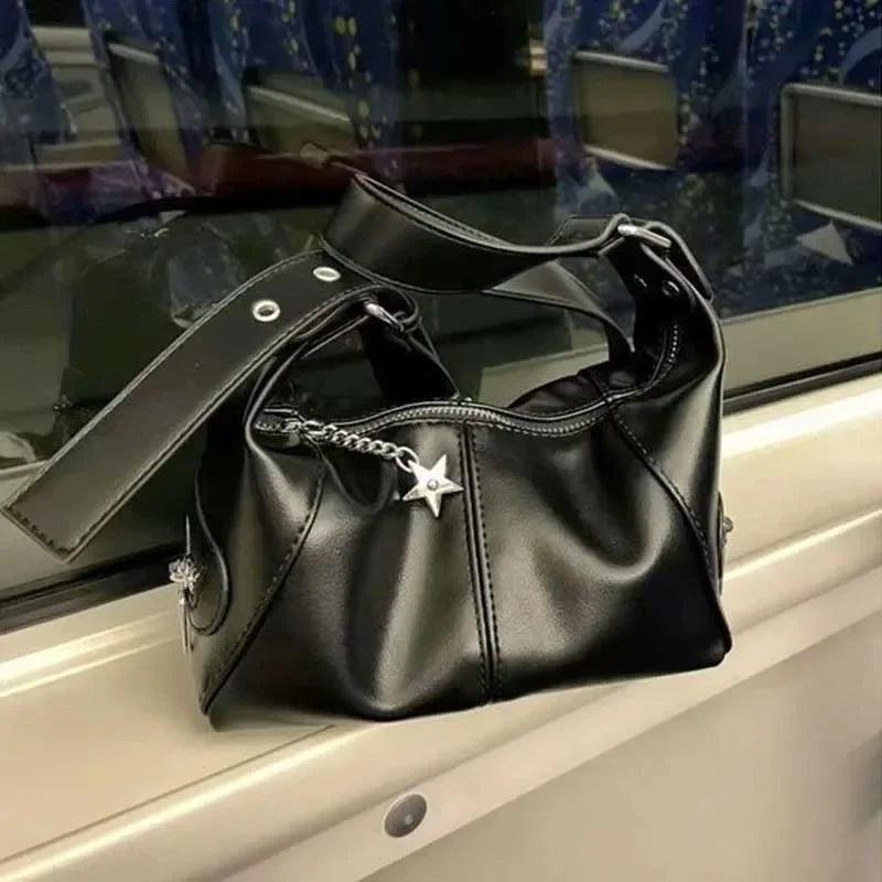 Y2K Korean Gothic Star Girl Black Handbag