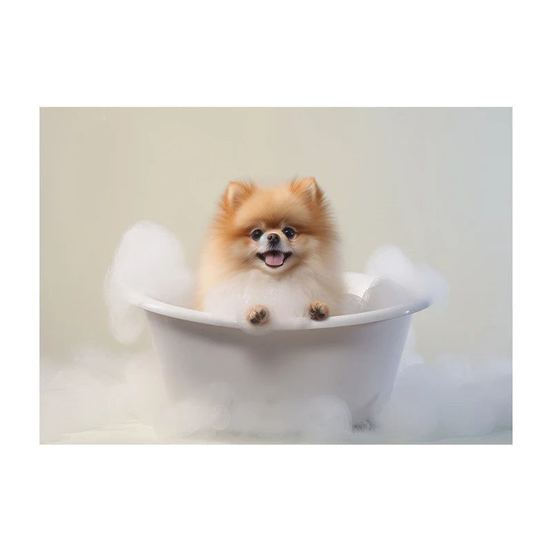 Cute Dog in Bathtub Wall Art Poster – Funny Puppy Canvas Print
