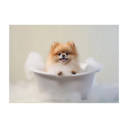 Cute Dog in Bathtub Wall Art Poster – Funny Puppy Canvas Print