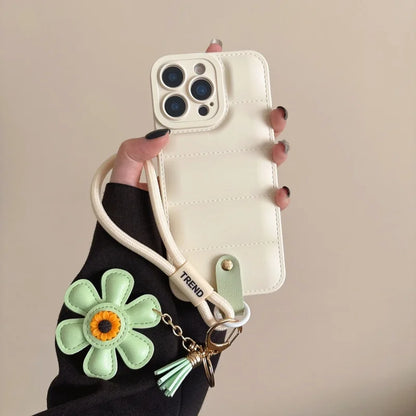 Quilted Puffer iPhone Case with Flower Wrist Strap – Candy Colors