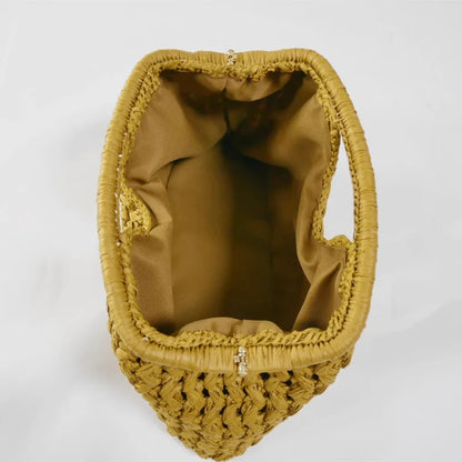 Elegant Ladies Chain Woven Handbag Straw Shoulder Bag Fashionable Raffia Crossbody Beach Summer