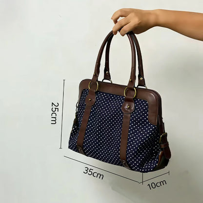 Vintage Polka Dot Tote Bag Women Preppy Style Large Capacity Handbag