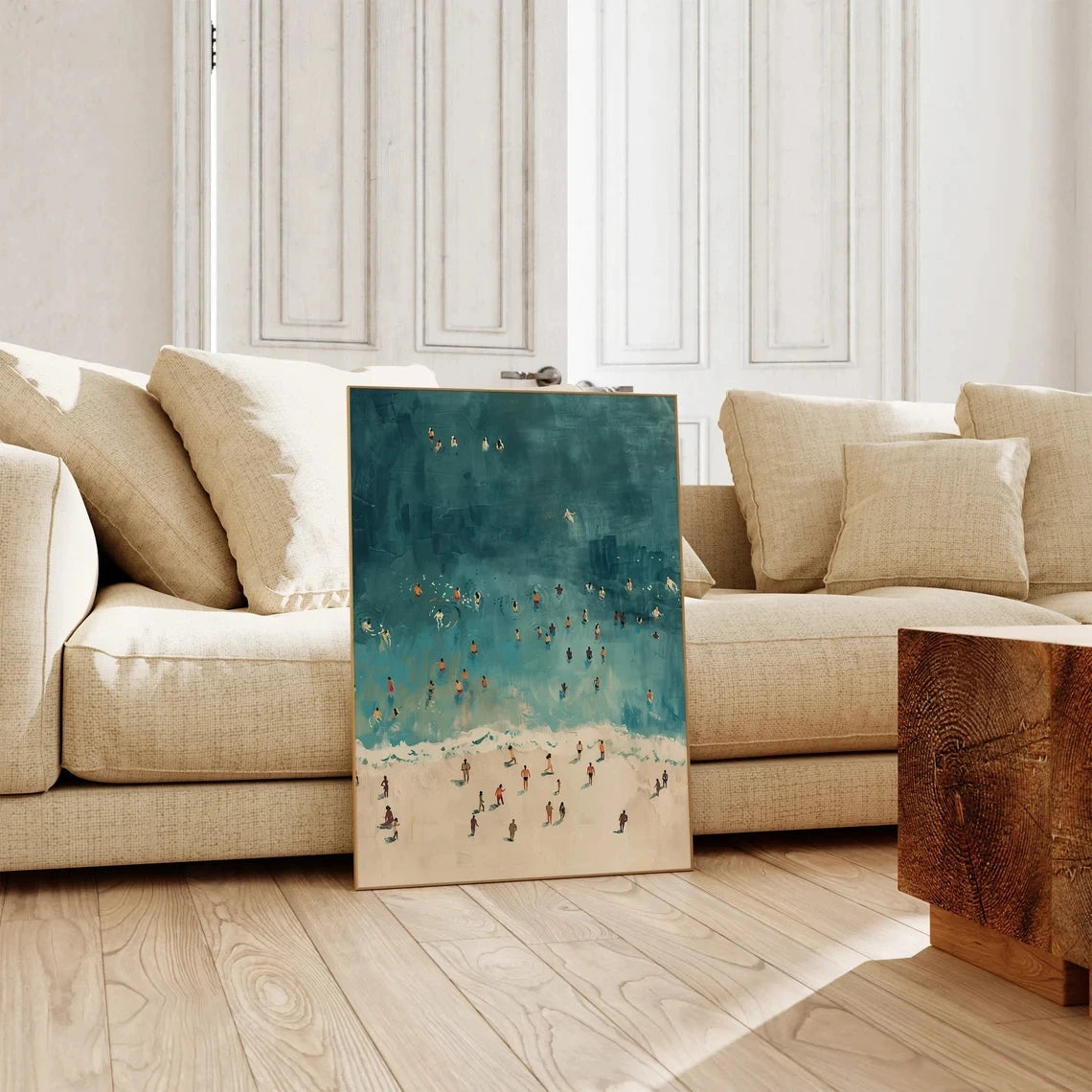 Coastal Beach Wall Art – Aerial Ocean Swimming Canvas Print