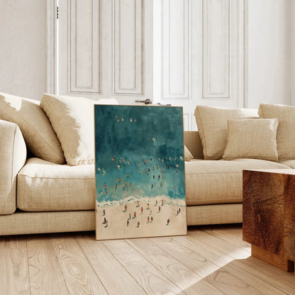 Coastal Beach Wall Art – Aerial Ocean Swimming Canvas Print