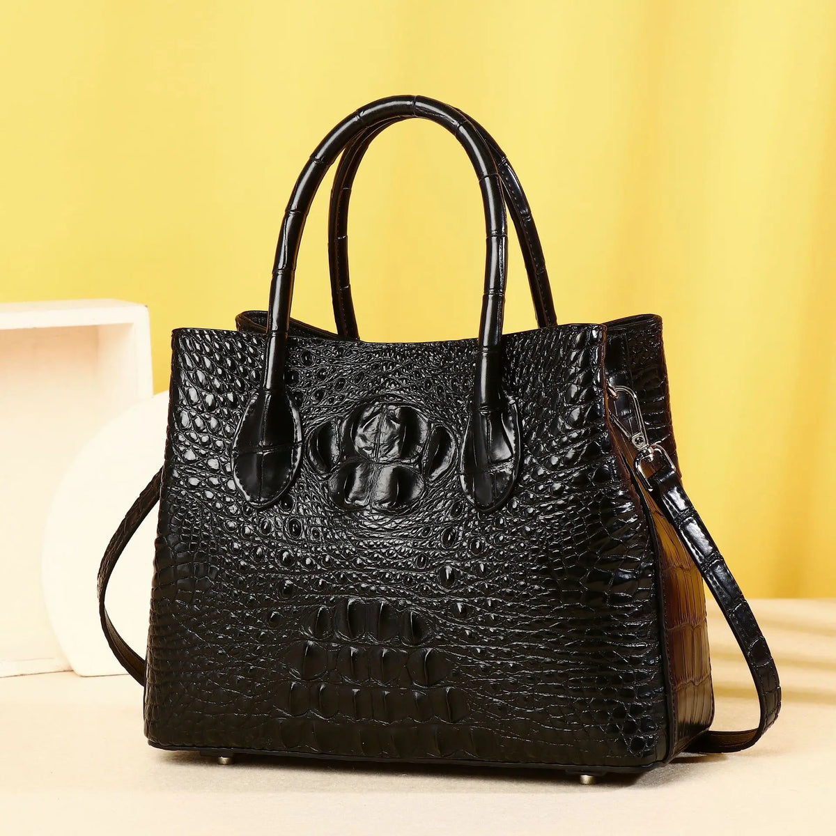 Alligator-Embossed Genuine Leather Women's Tote Handbag