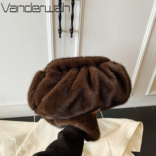 Winter Mink Fur Wrinkle Shoulder Crossbody Bags