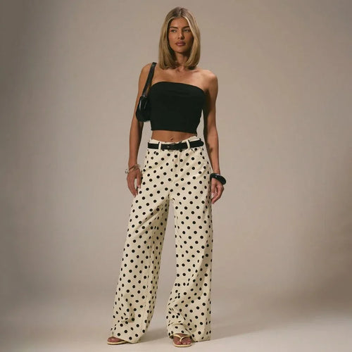 Polka Dot Wide Leg Pants Women Y2K Baggy Jeans Retro Street Style
