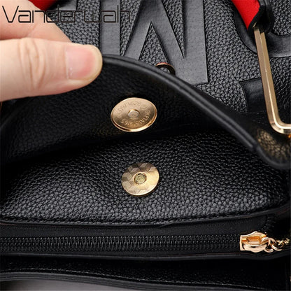Designer Letter-Embossed Women's Handbag – 3-Layer PU Leather Tote