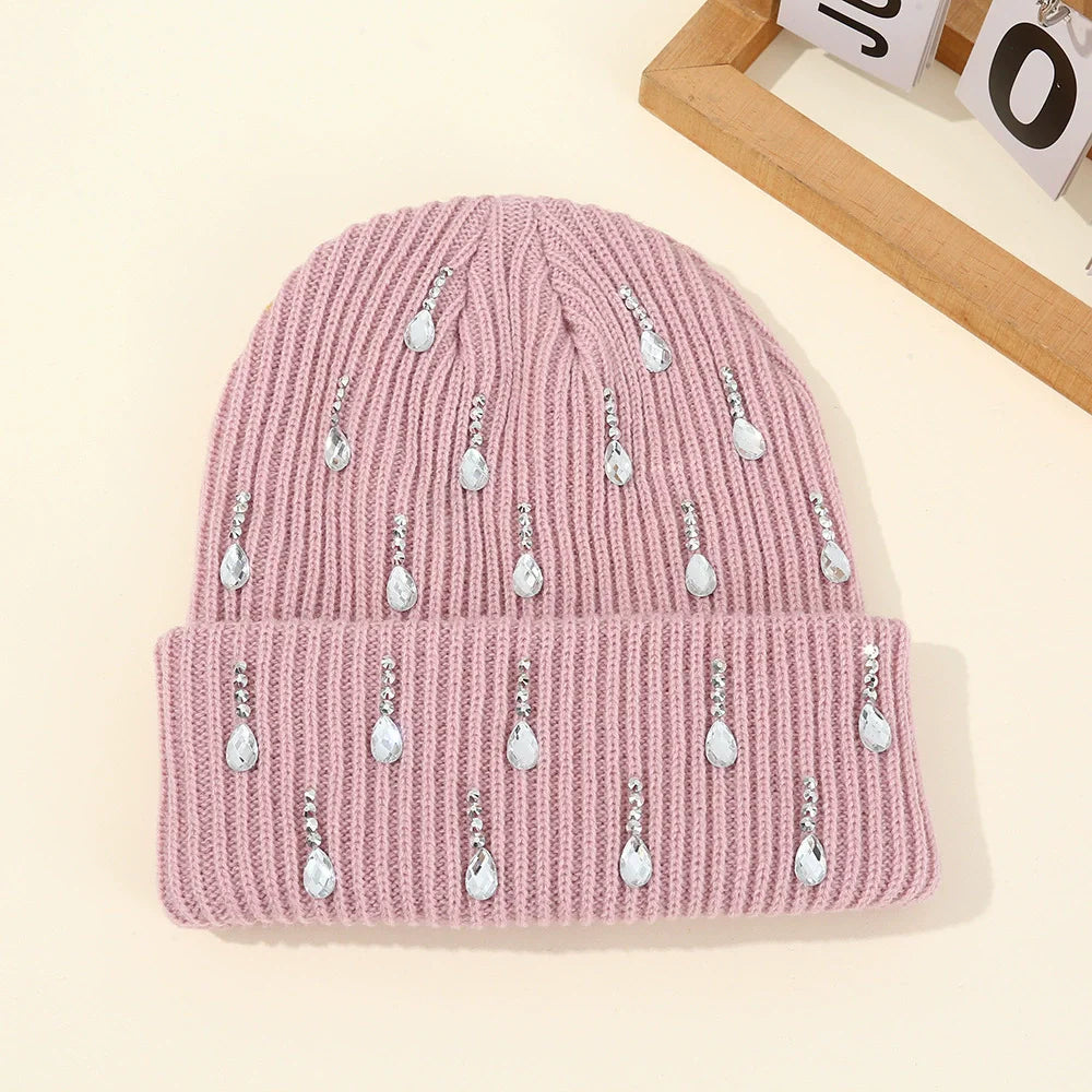 Rhinestone Knit Beanie for Women – Crystal Embellished Winter Hat
