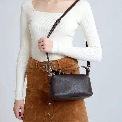 Women's Genuine Cowhide Leather Mini Shoulder Tote Bag