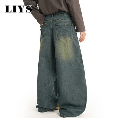 Men S American Retro Machete Wide-Leg Denim Pants Baggy Jeans Vintage Cut Curved Knife Loose Fit